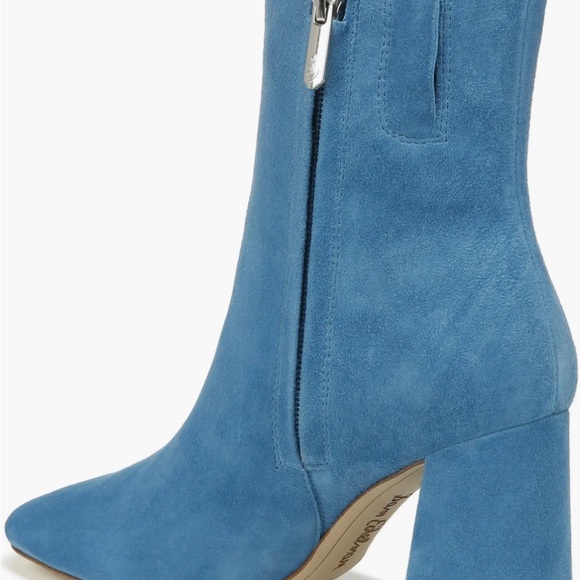 Sam Edelman Blue Suede Ankle Boots Size 6 Block Heel Zip Up - Picture 2 of 9